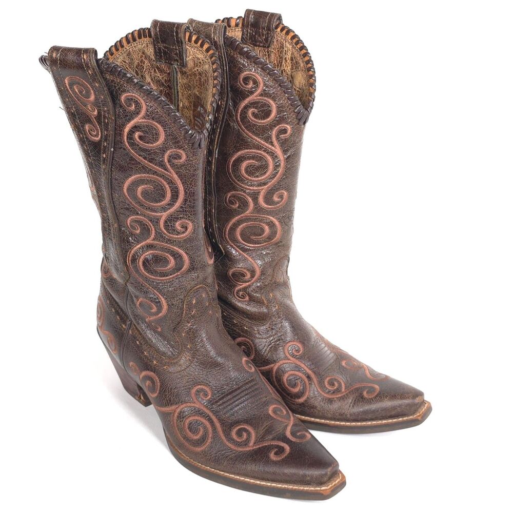 ARIAT Leather Upper Western Boots 9B Brown Embroidered Snip Toe Women's 10006755